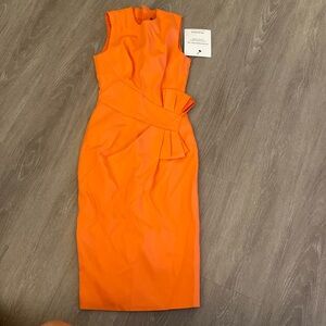 Stunning neon bright orange/peach sheath midi dress. Karen Millen